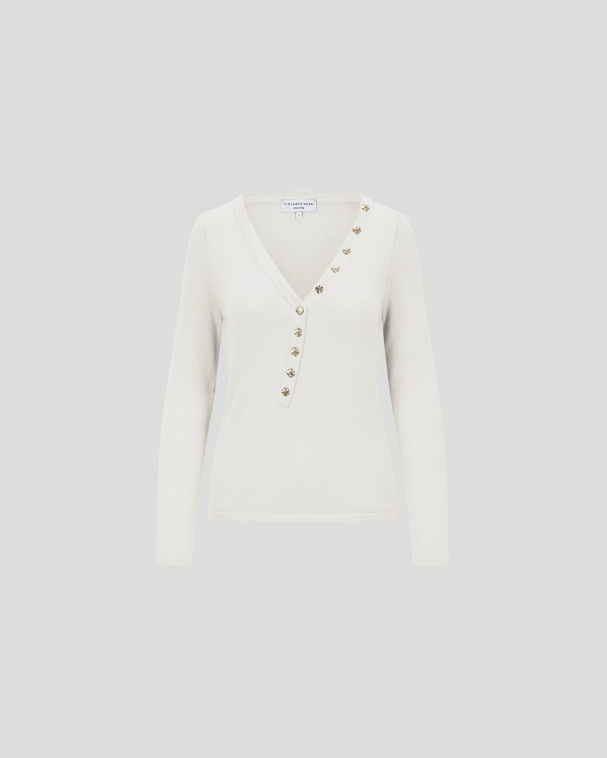Rotella knit top with a sculptural v-neck in cashmere blend