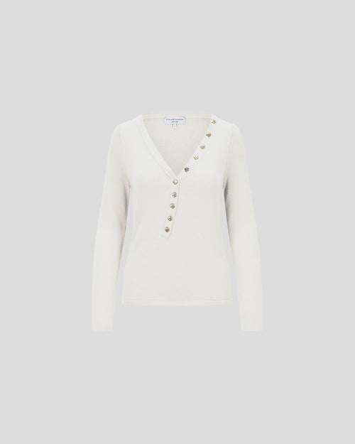 Rotella knit top with a sculptural v-neck in cashmere blend