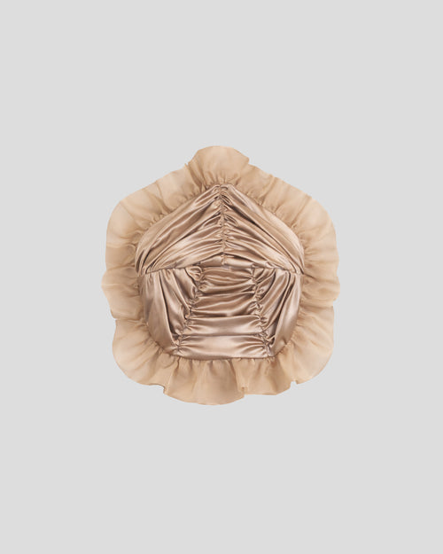 Royal top in sculptural silk satin and embroidered organza