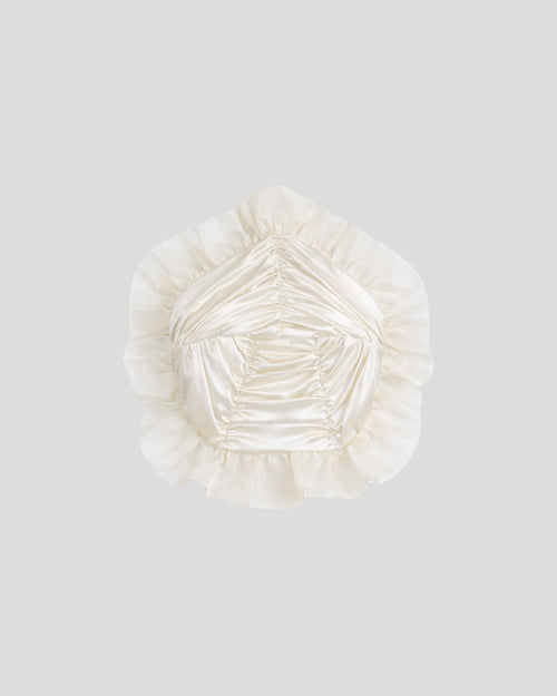 Royal halterneck top in silk satin and sculptural organza