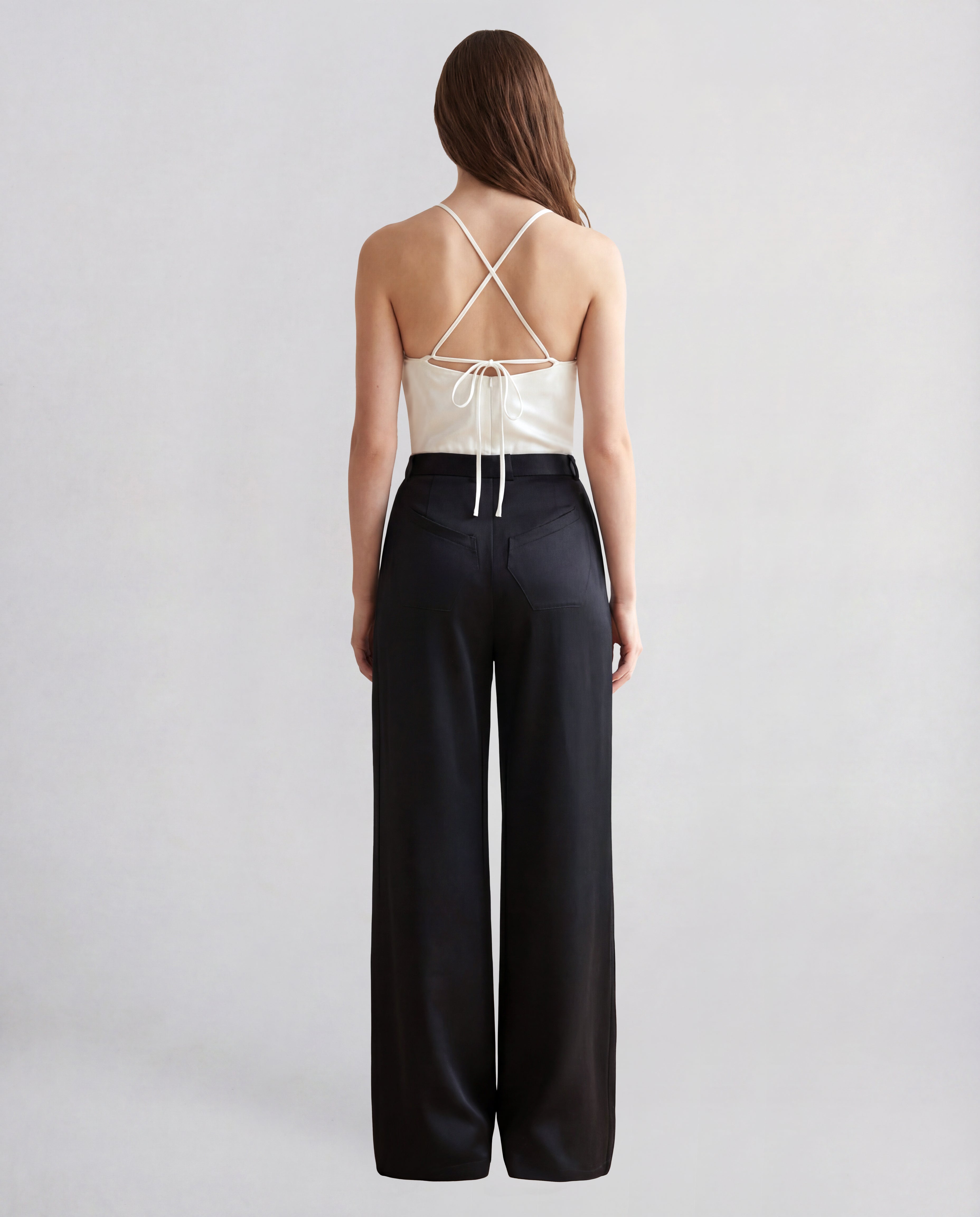 Royal halterneck top in silk satin and sculptural organza