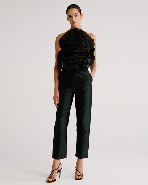 Royal Top in black Silk Satin and Silk Organza