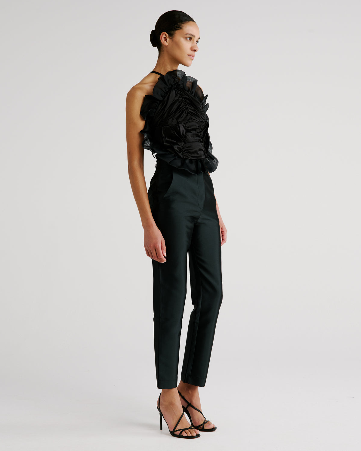 Royal Top in black Silk Satin and Silk Organza