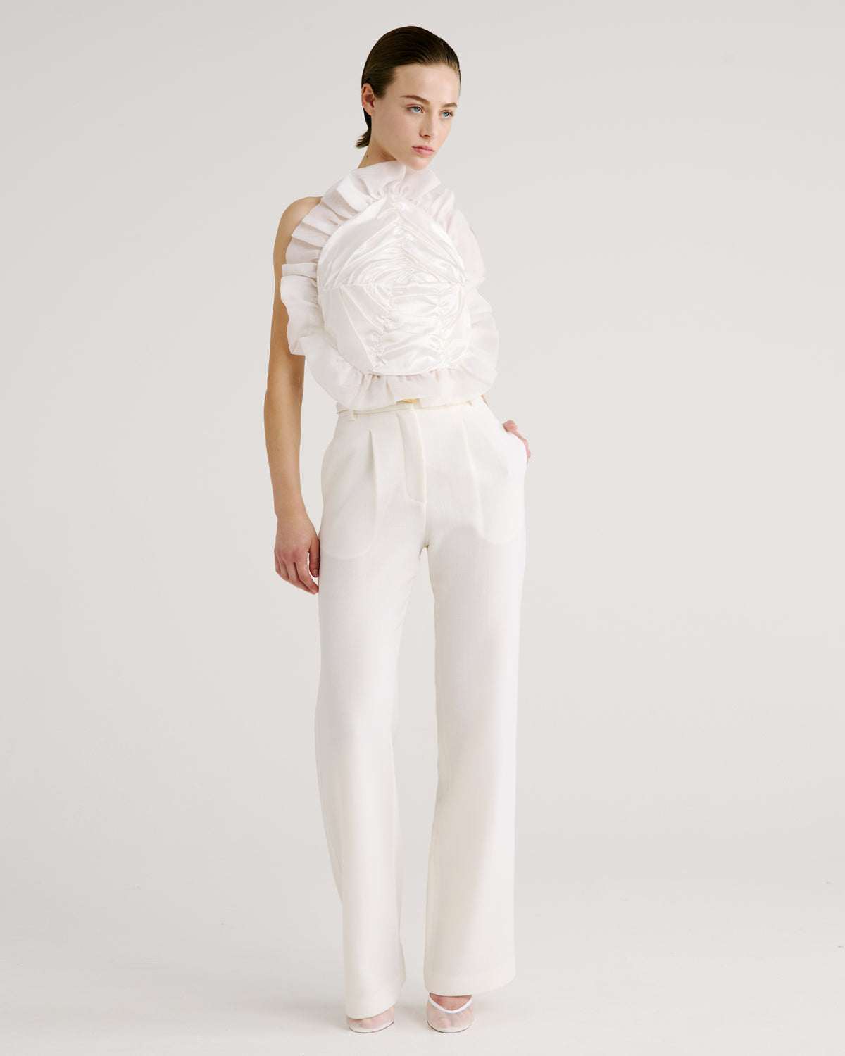 Rota Trousers in ivory Double Crepe Wool