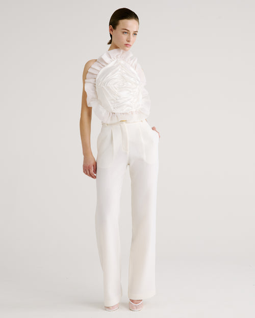 Rota Trousers in ivory Double Crepe Wool