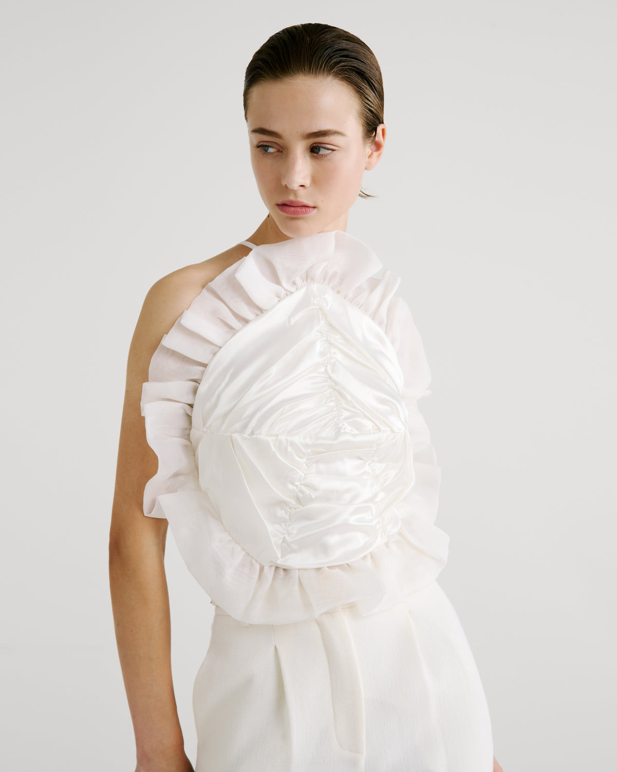 Royal Top in ivory Silk Satin and Silk Organza