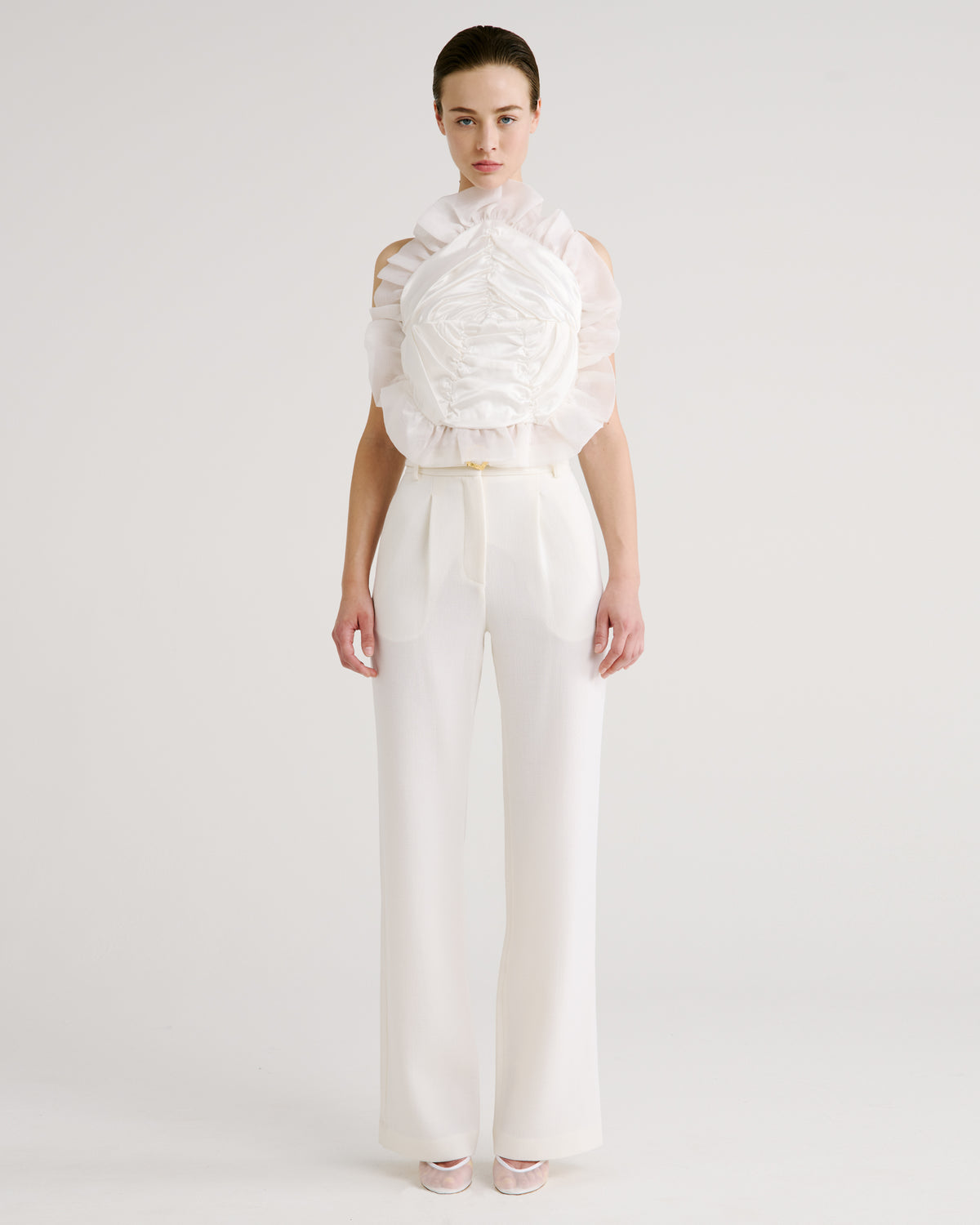 Royal Top in ivory Silk Satin and Silk Organza