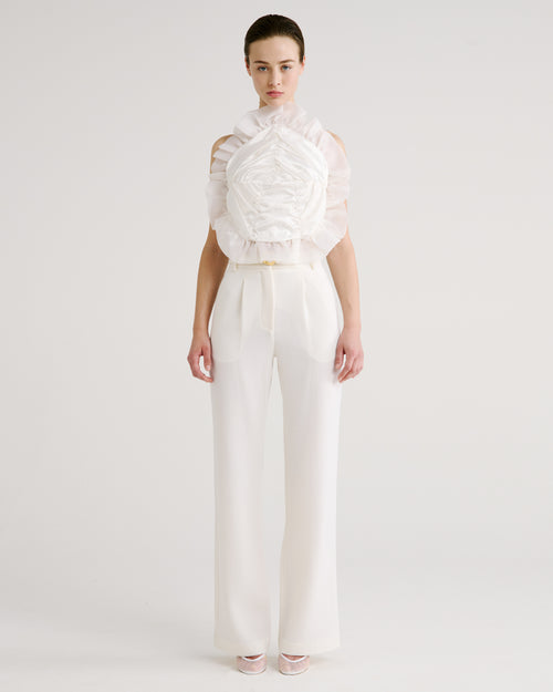 Royal Top in ivory Silk Satin and Silk Organza