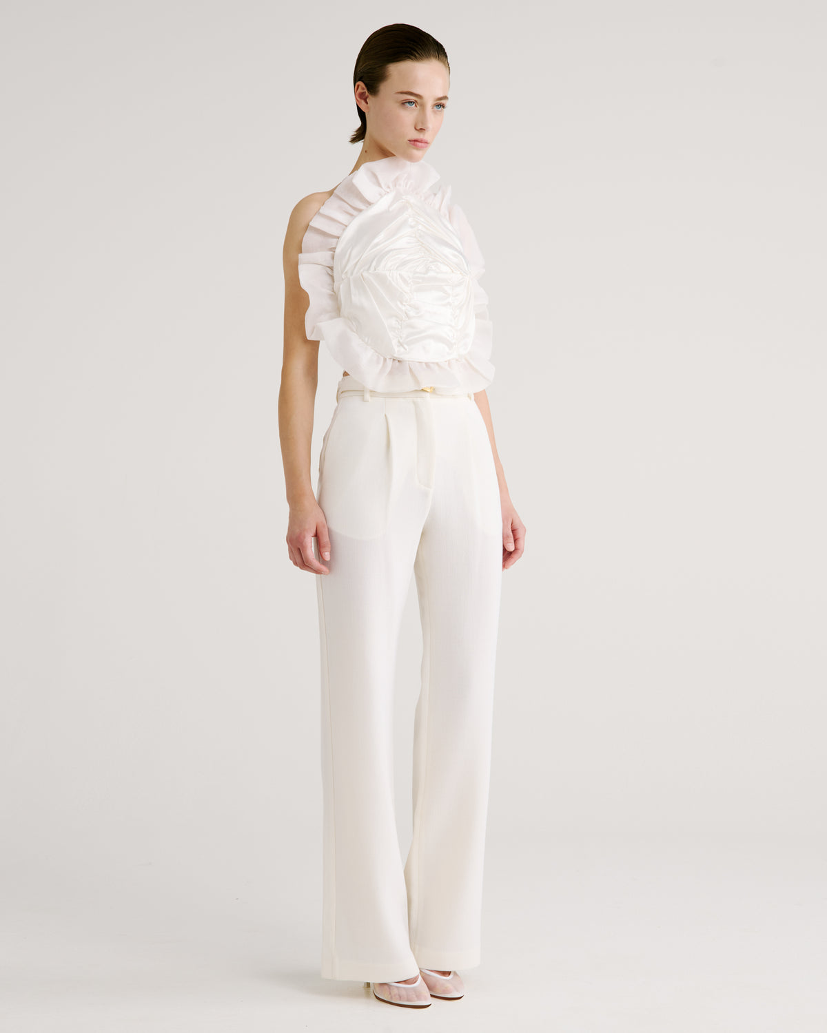 Royal Top in ivory Silk Satin and Silk Organza