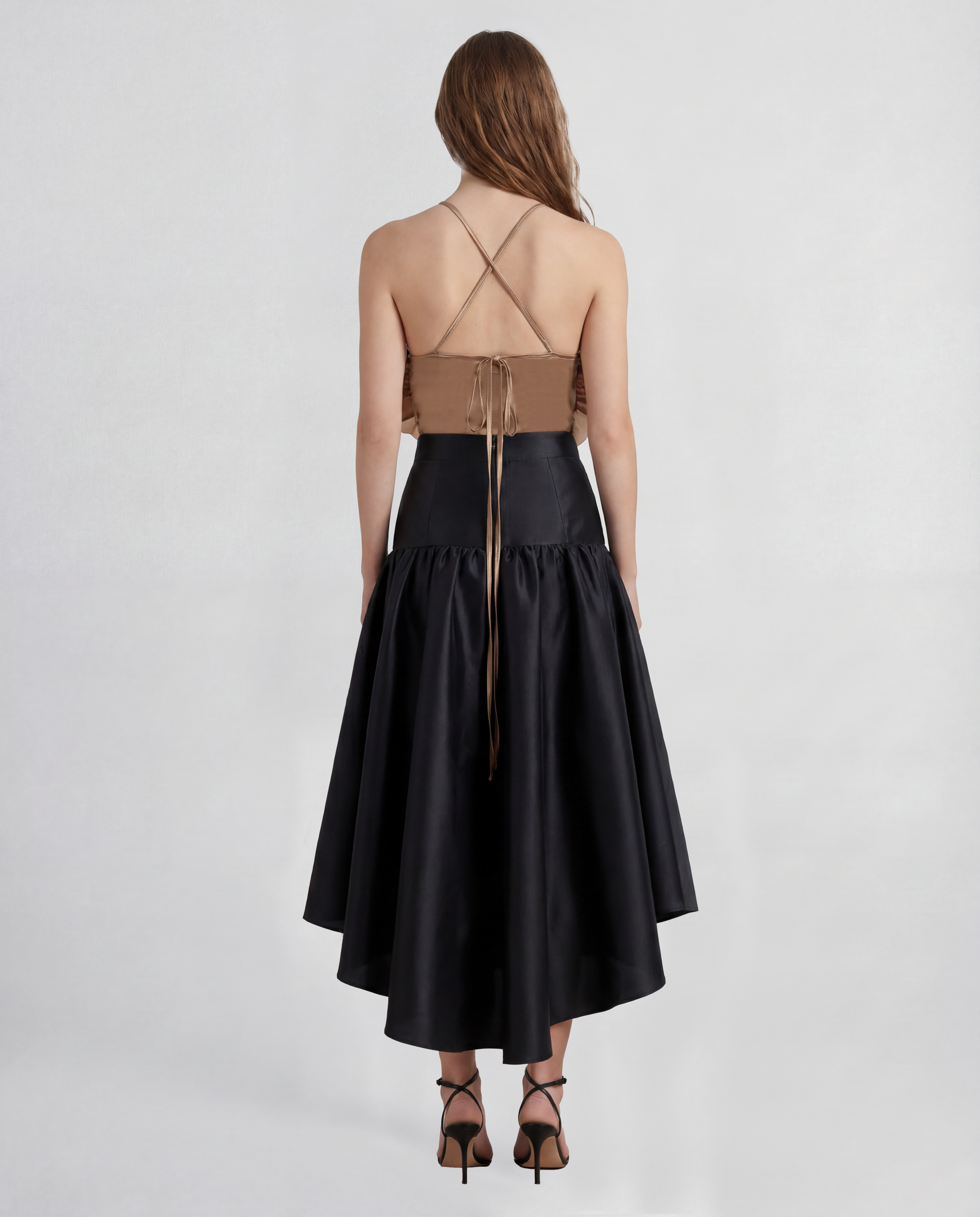 Royal top in sculptural silk satin and embroidered organza