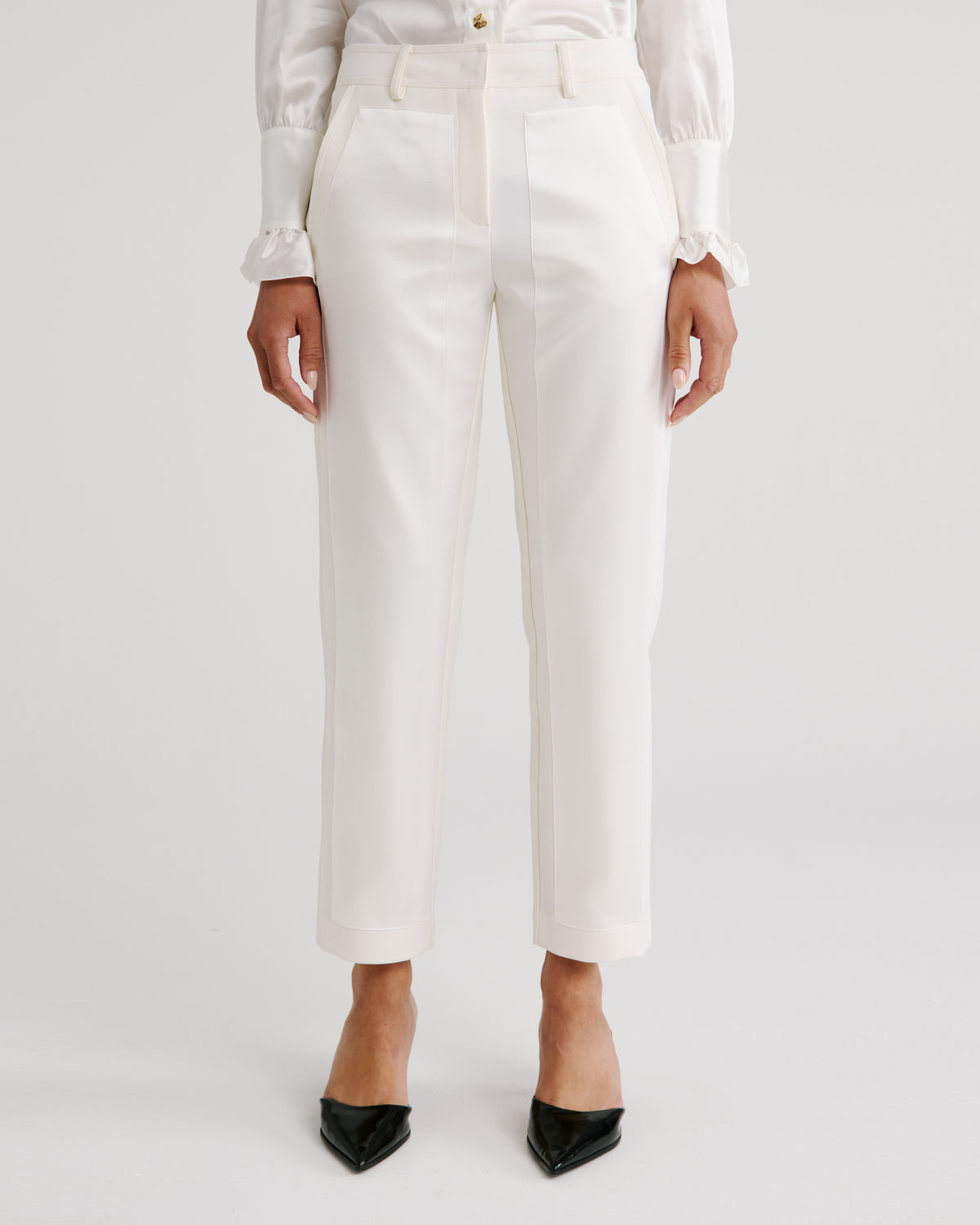 Scheggi Trousers in ivory Silk Satin and Wool Crepe