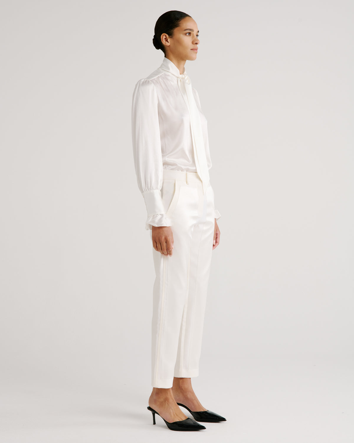 Scheggi Trousers in ivory Silk Satin and Wool Crepe