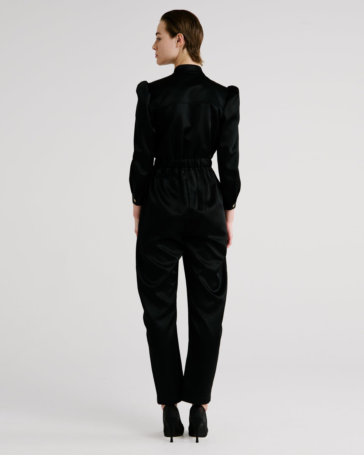 Seurat Jumpsuit in black Cady Satin