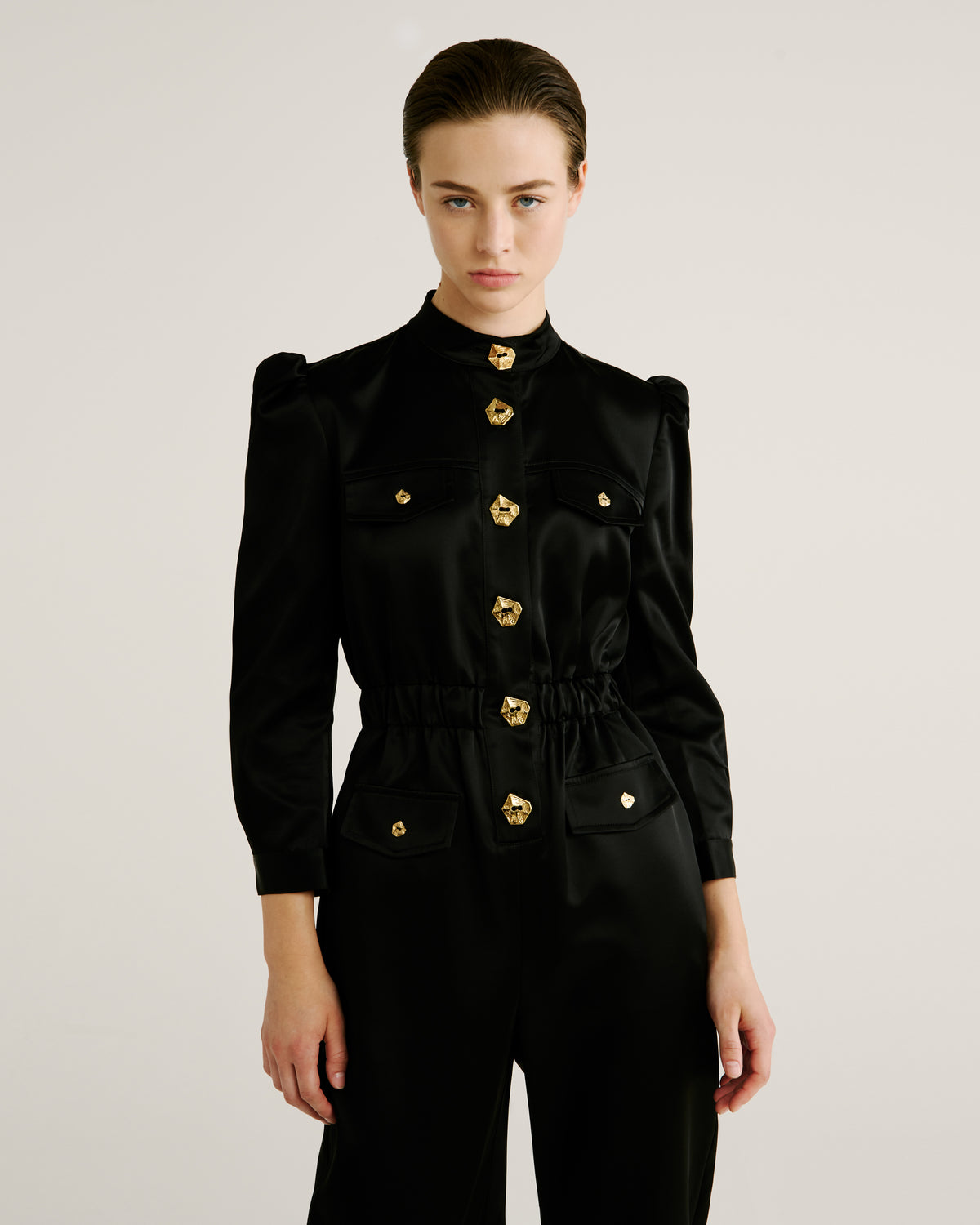 Seurat Jumpsuit in black Cady Satin