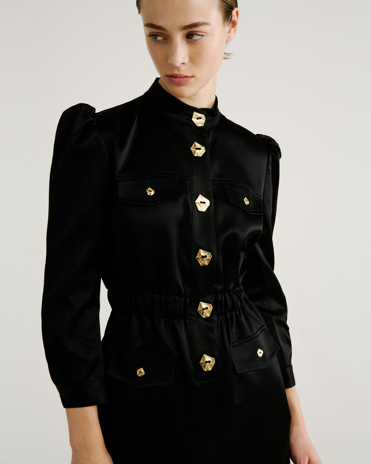 Seurat Jumpsuit in black Cady Satin
