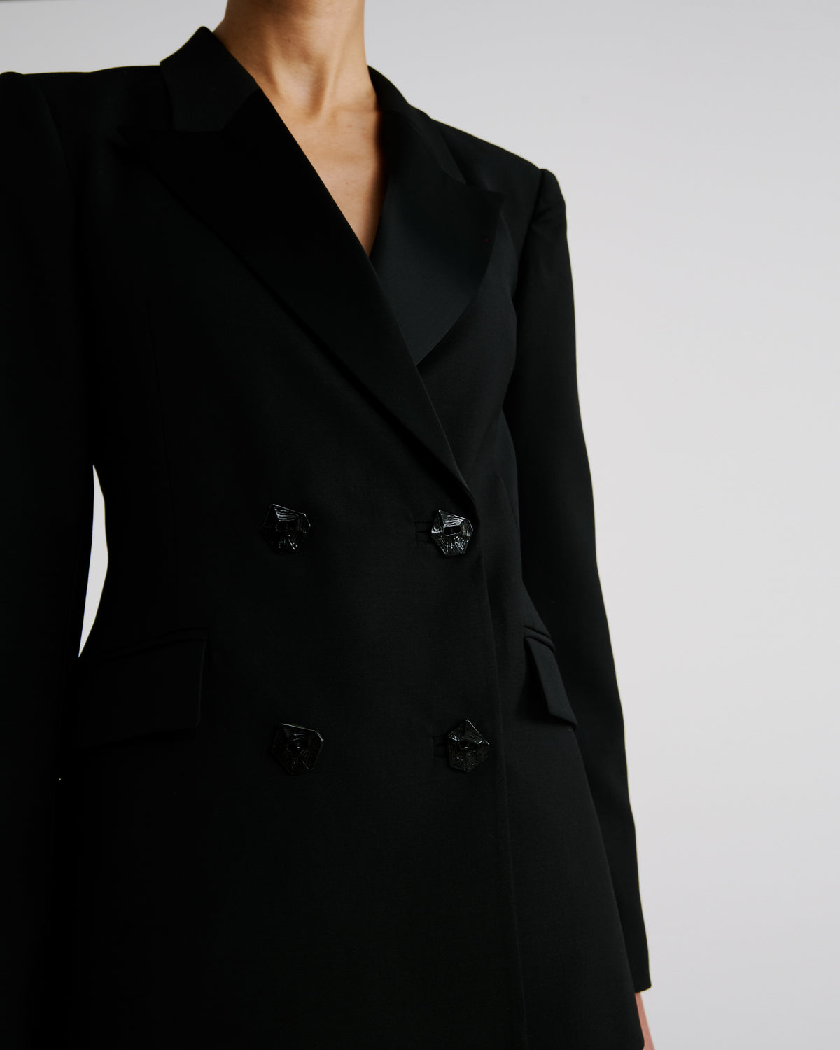 Sir Blazer in black Wool Crepe and Cady Satin