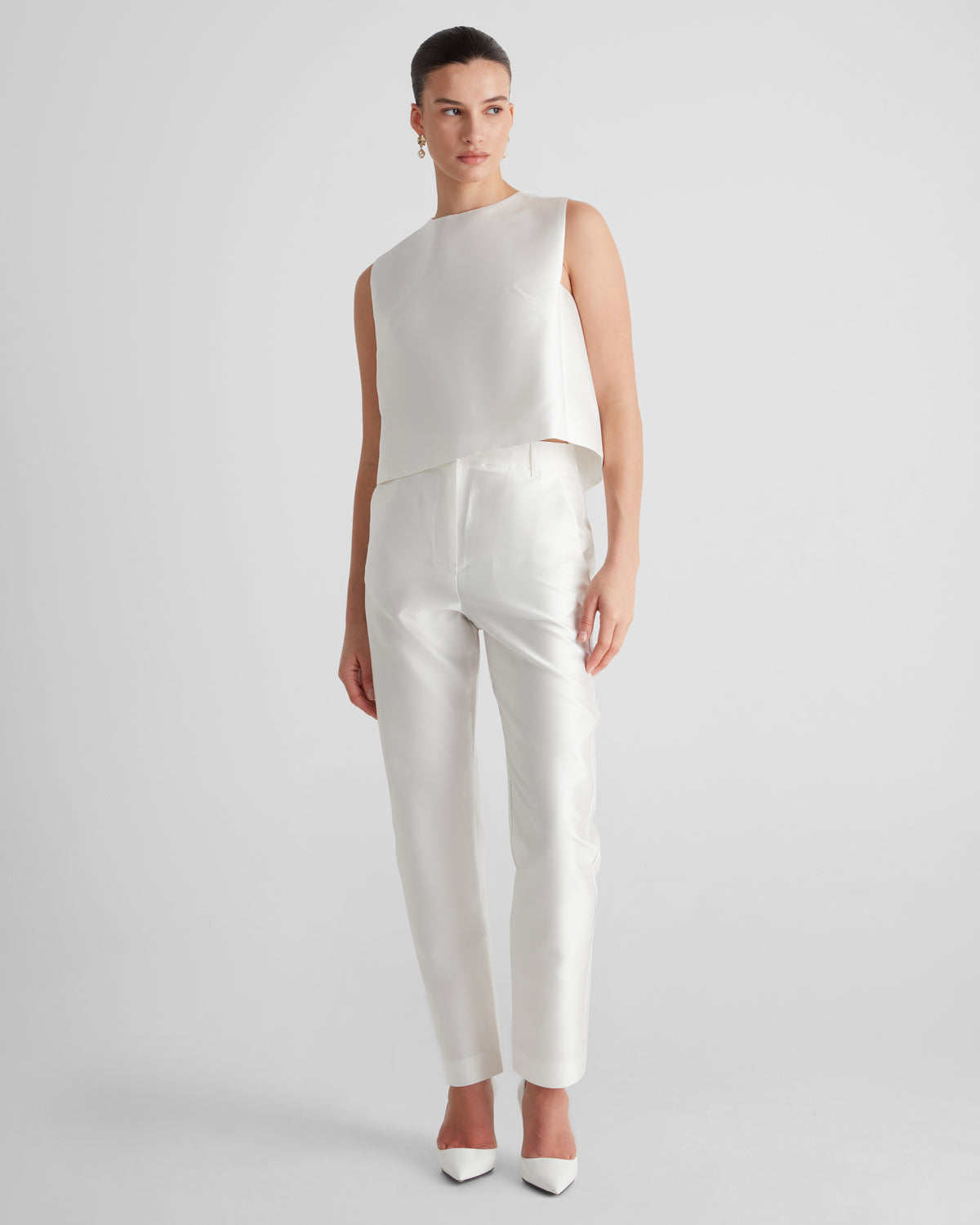 New York straight-leg trousers in sculptural silk mikado