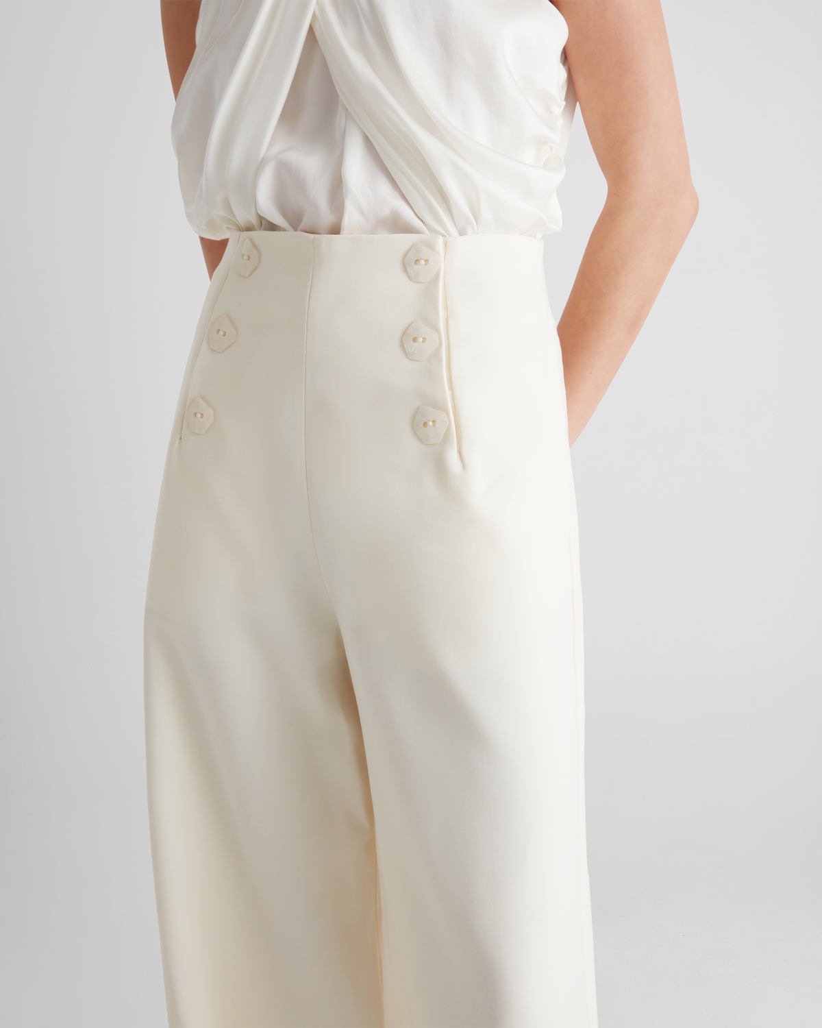 Tano Trousers in ivory Wool Crepe