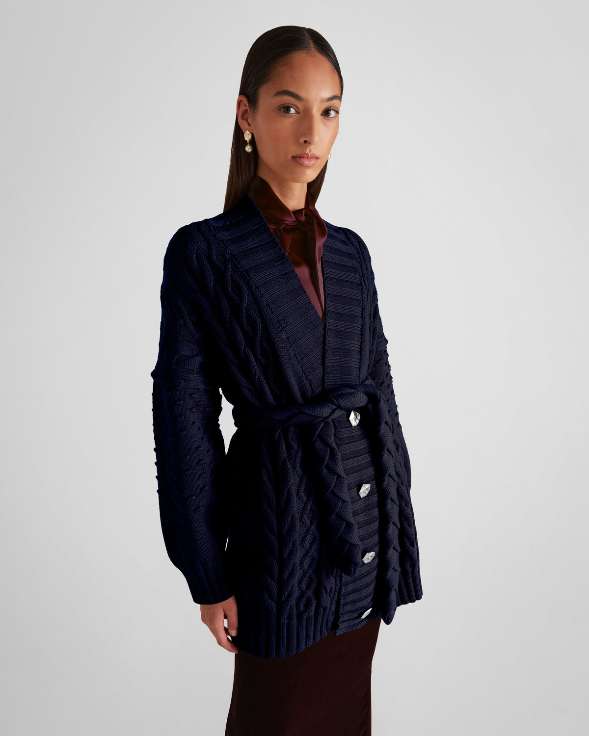 Tracey belted cardigan in sculptural Zegna merino wool