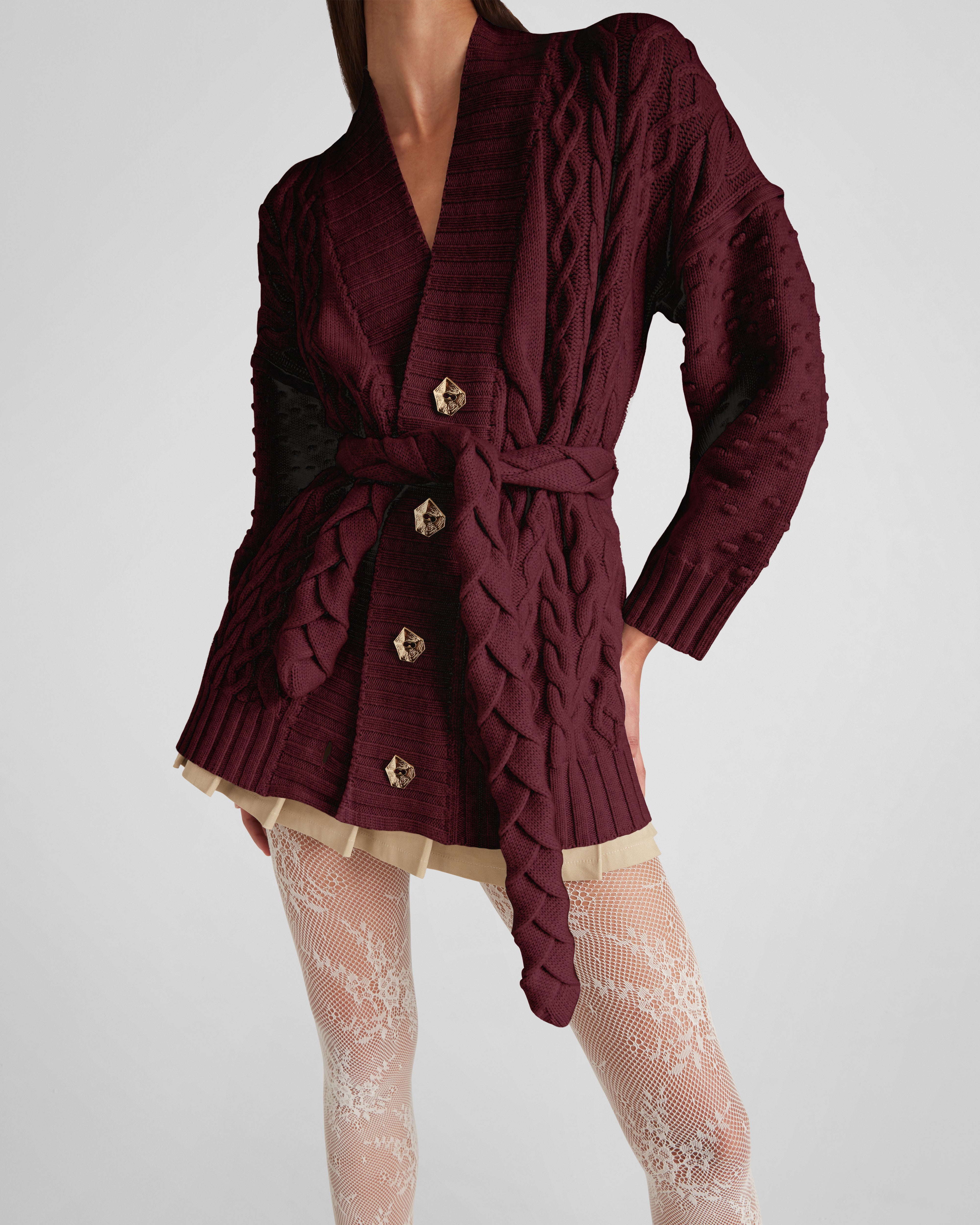 Tracey cardigan in Zegna merino wool with a sculptural belt
