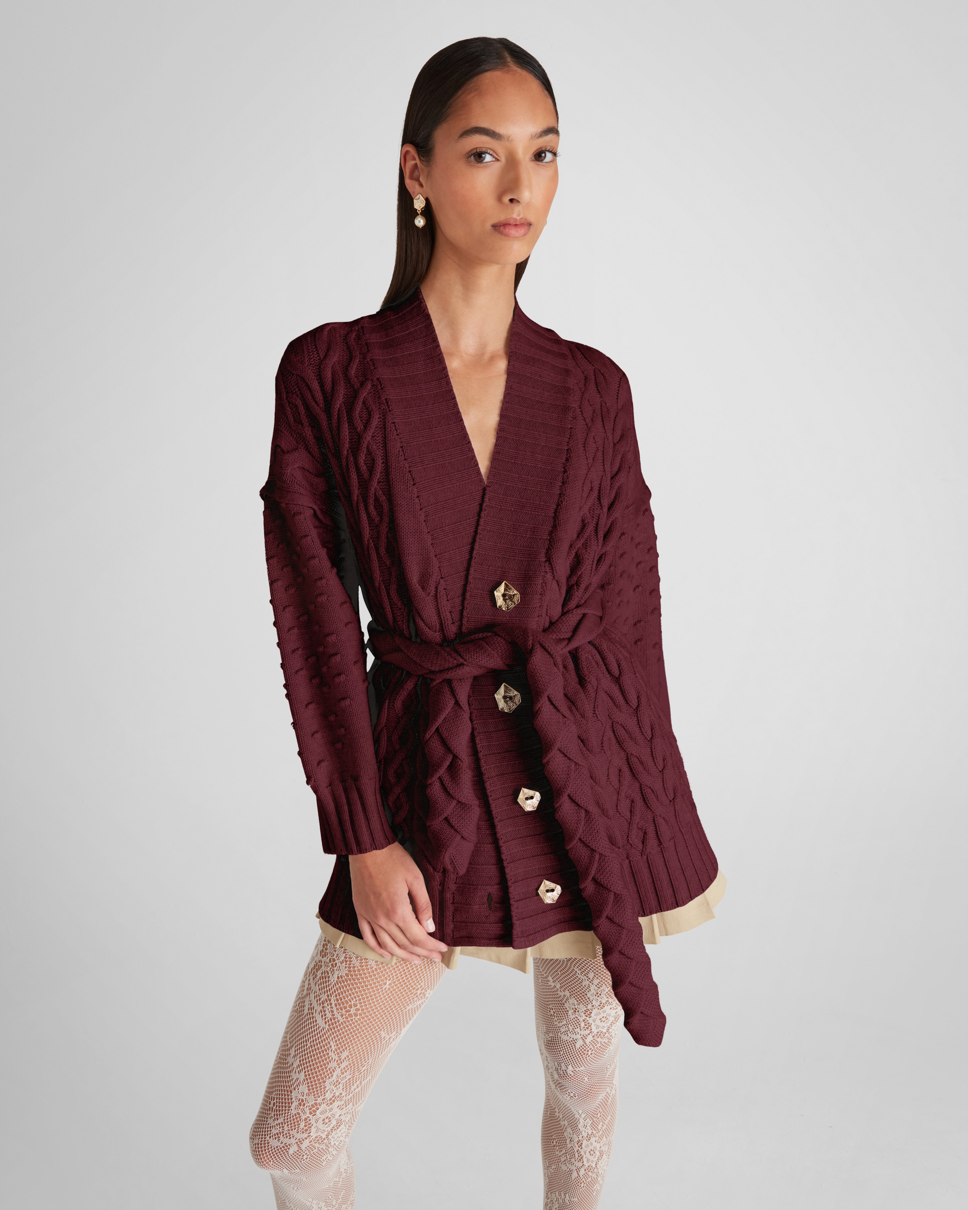 Tracey cardigan in Zegna merino wool with a sculptural belt