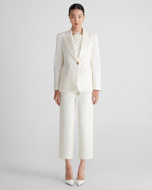 Uccellini Blazer in ivory Wool Crepe and Silk Satin