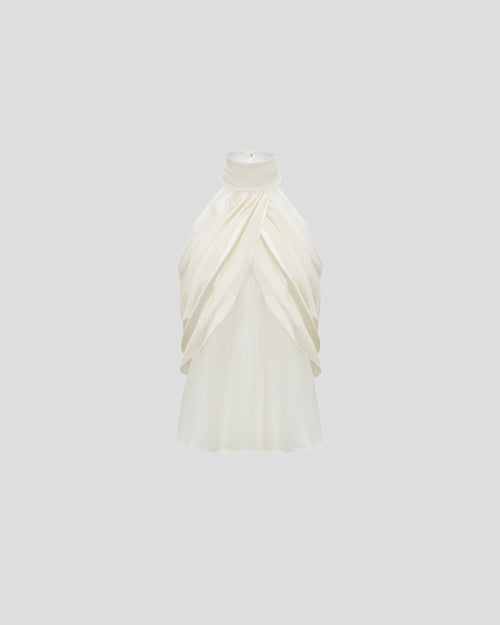 Vasari halterneck top with a sculptural silk satin drape