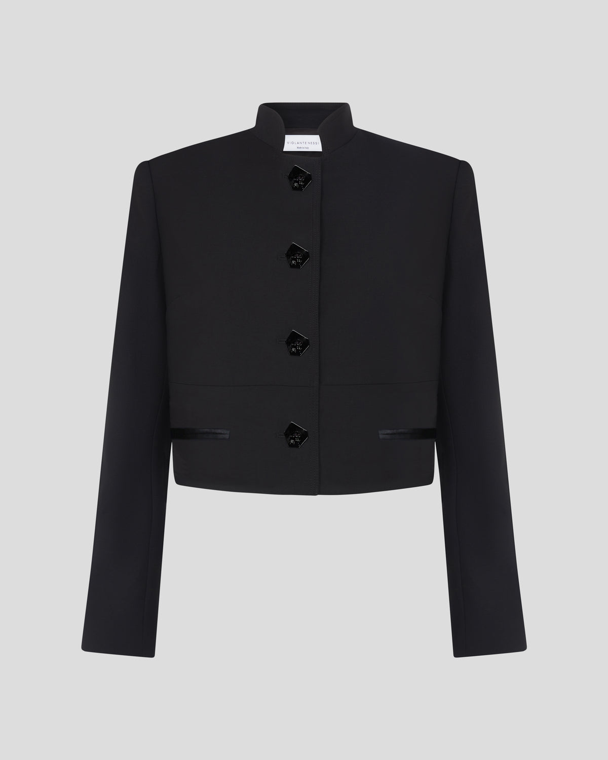 Vicente jacket in crepe wool with a sculptural stand collar