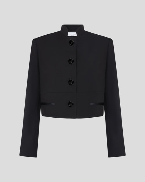Vicente jacket in crepe wool with a sculptural stand collar