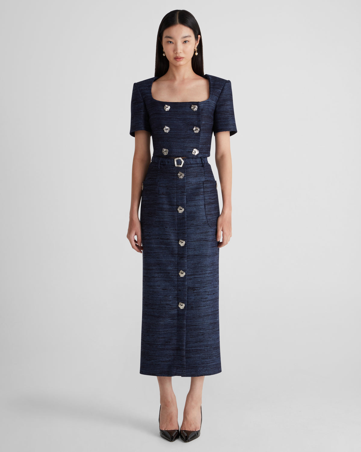 Corot skirt in silk tweed with a sculptural belted waist