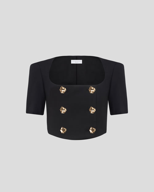 Vittoria cropped top in crepe wool with sculptural sleeves