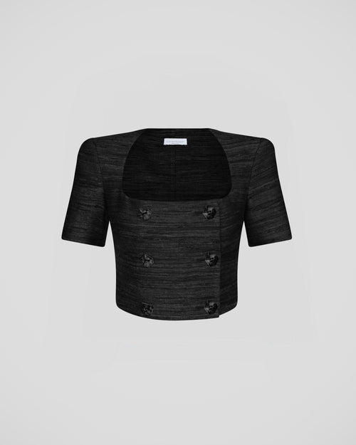 Vittoria top in silk tweed with a sculptural mock-neck