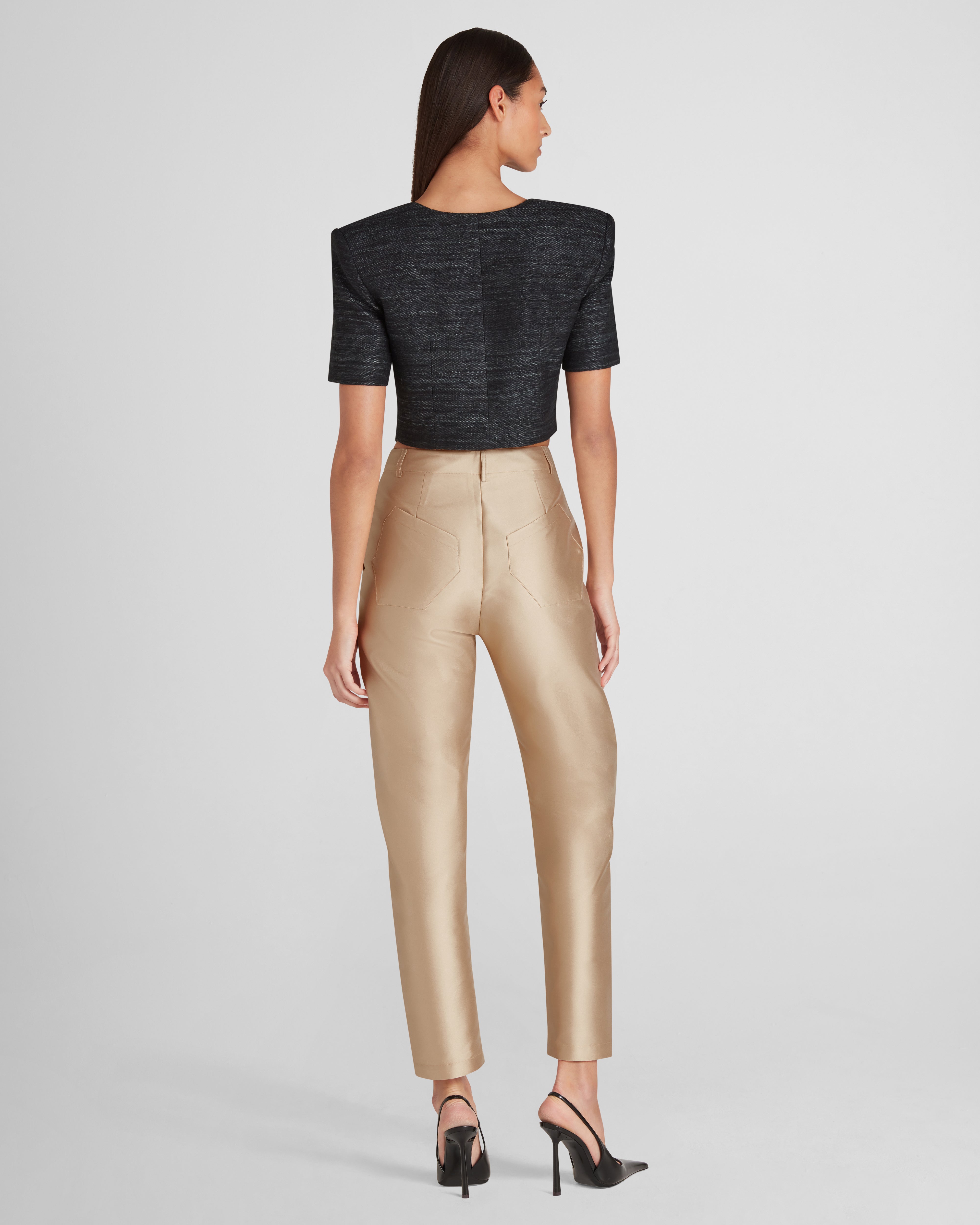Vittoria top in silk tweed with a sculptural mock-neck