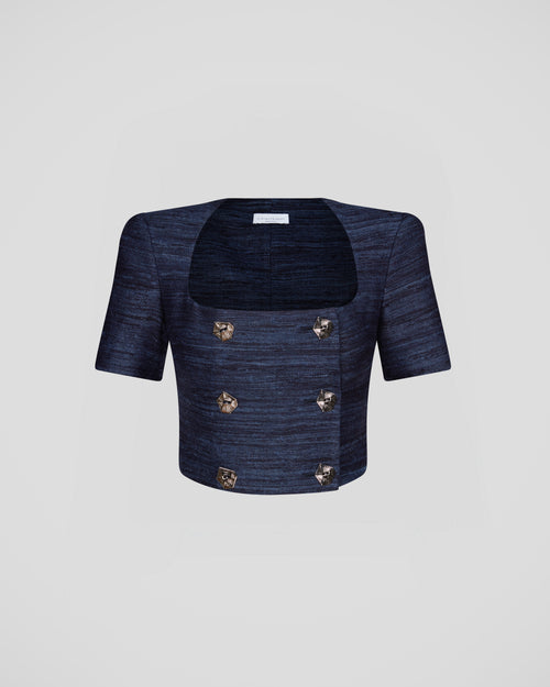 Vittoria Top double-breasted silk tweed sculptural form