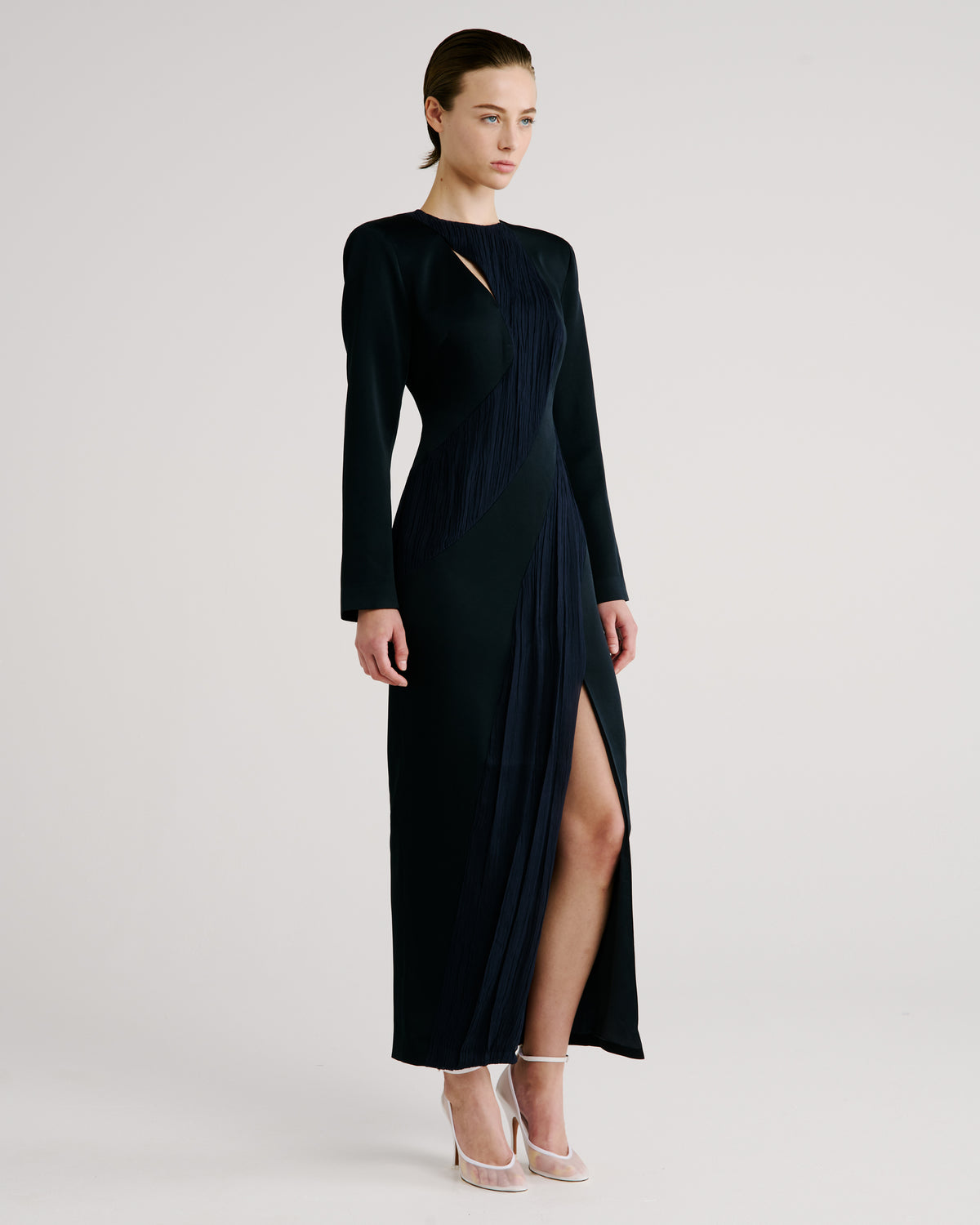 Fontana Dress in blue Satin Sable Cady and Silk