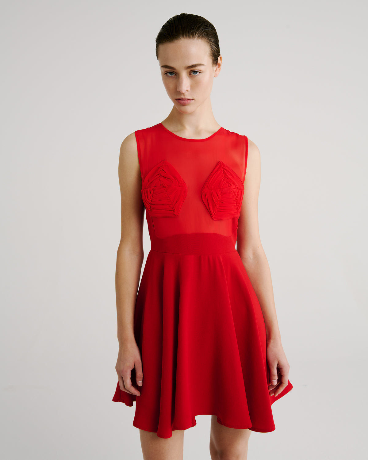 Grosse Dress in red Silk Georgette and Sable Cady