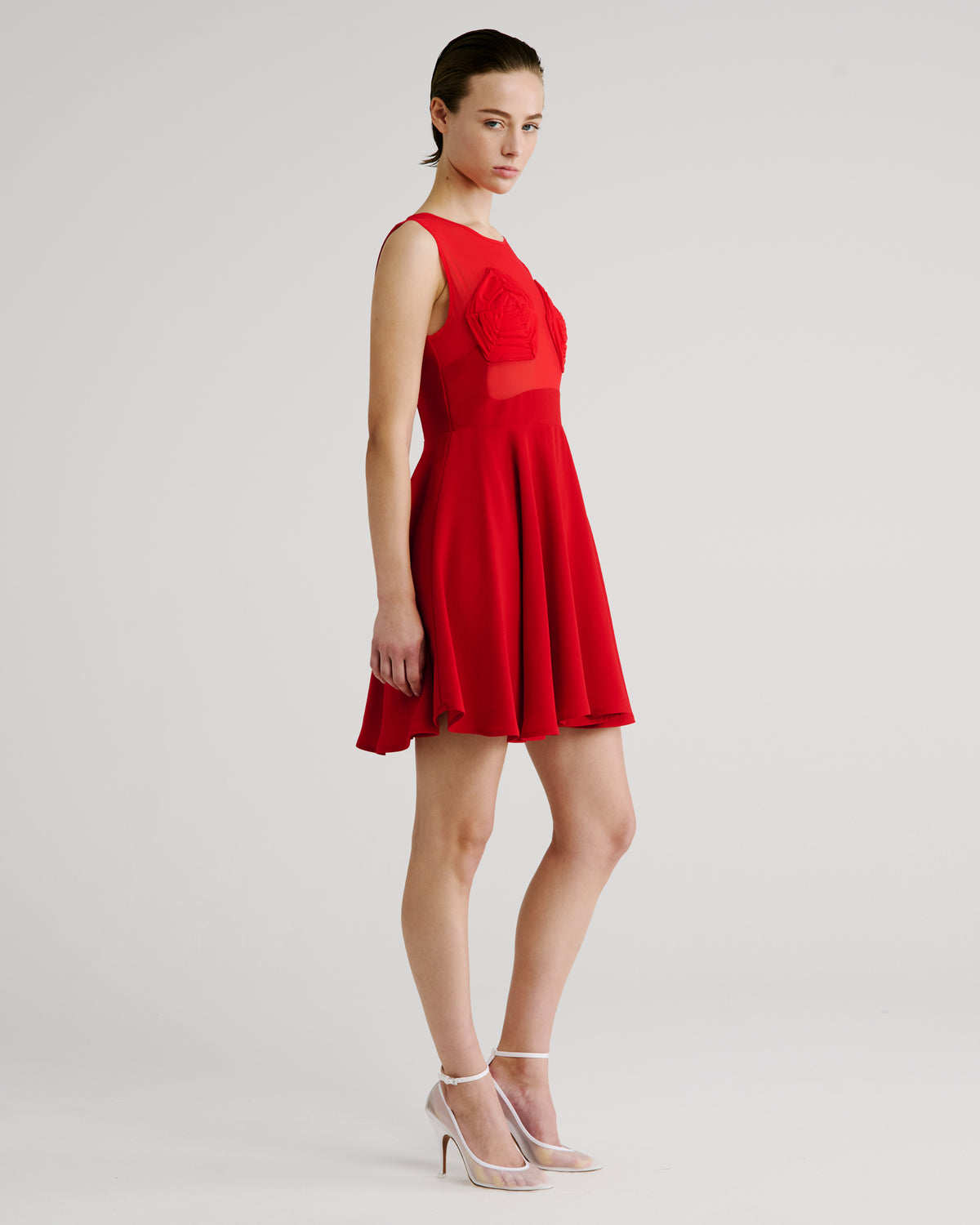 Grosse Dress in red Silk Georgette and Sable Cady