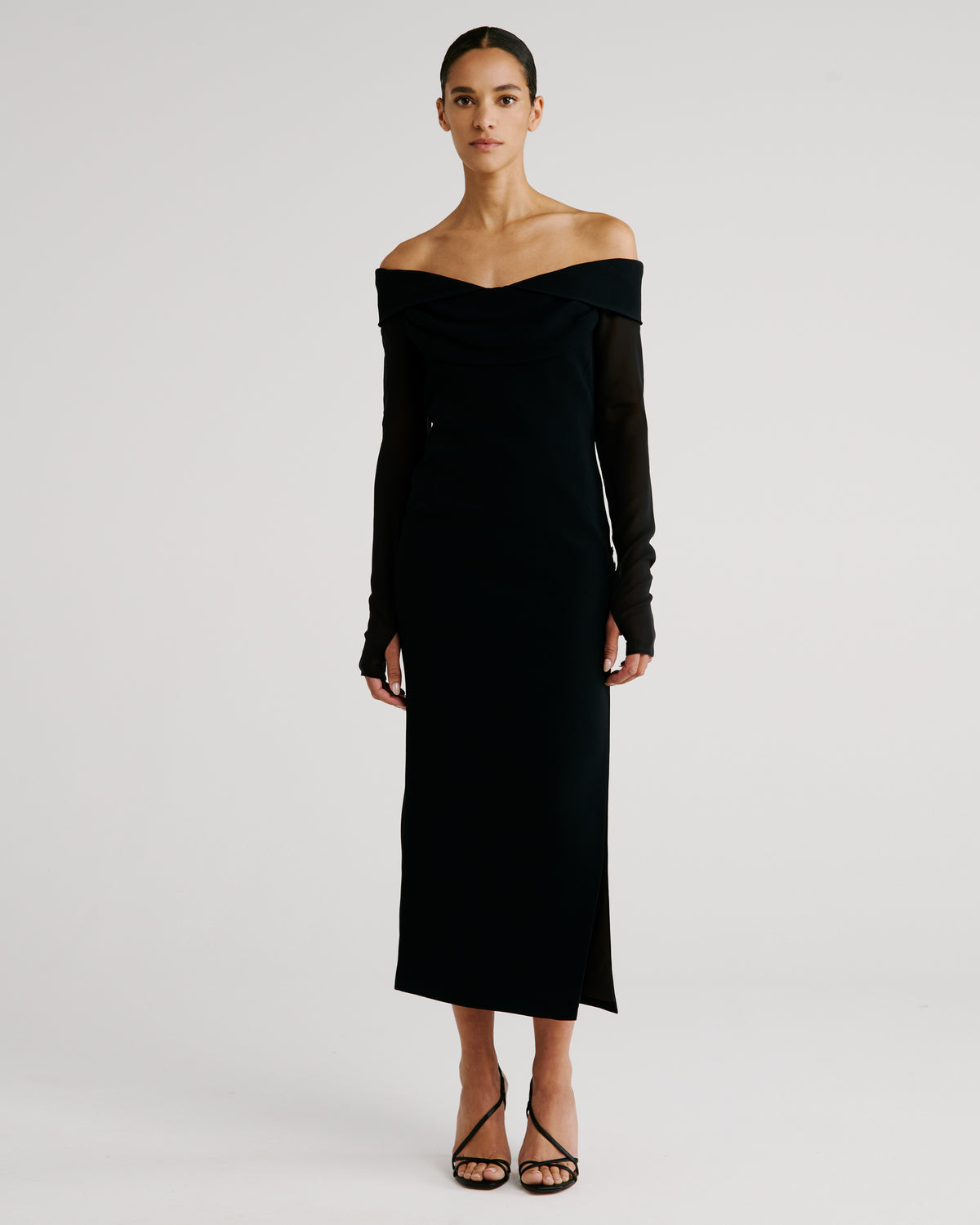 Halsey Dress in black Cady Frisottino and Silk Georgette