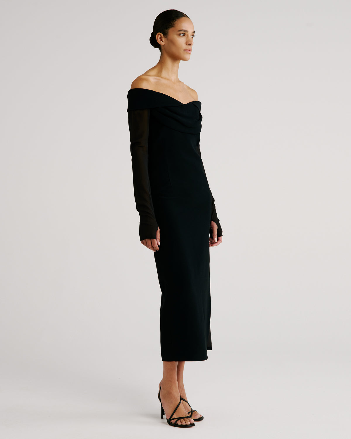 Halsey Dress in black Cady Frisottino and Silk Georgette