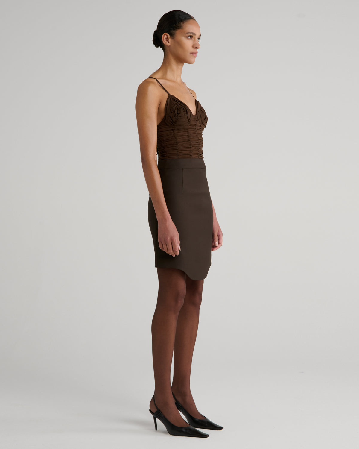 Kaling Skirt in brown Wool Crepe