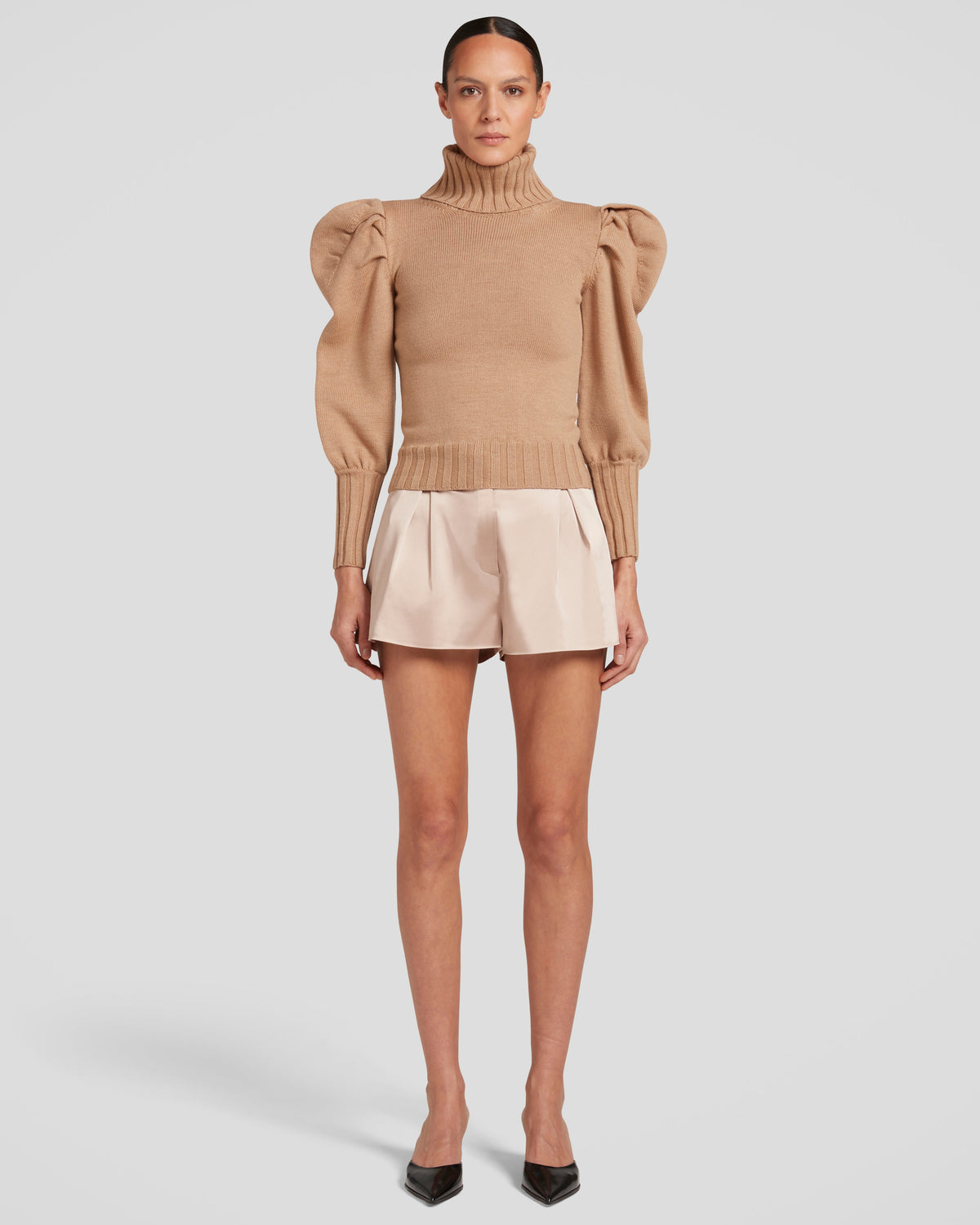Pasolini shorts with sculptural pleats in cady satin