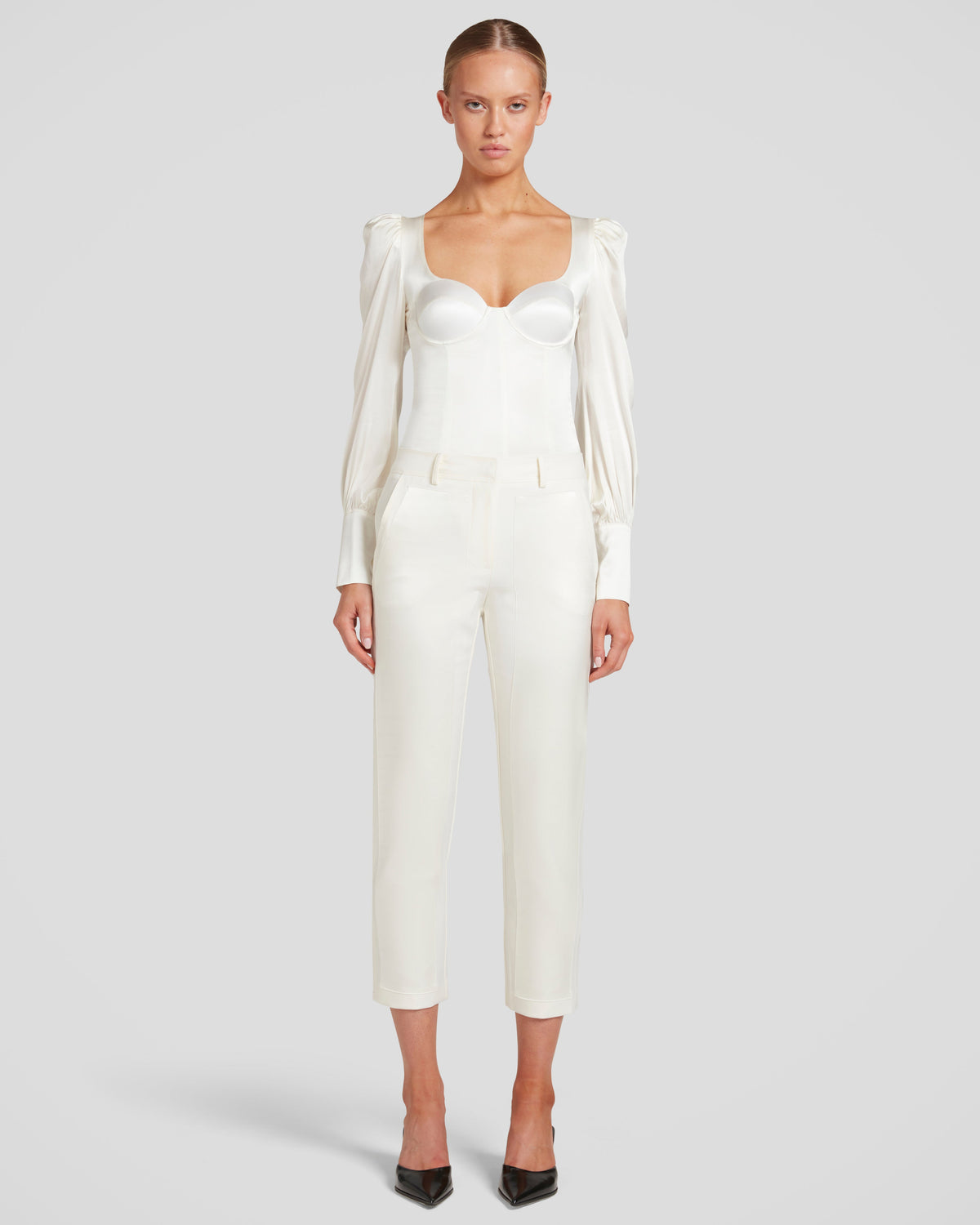 Scheggi tailored trousers with sculptural silk front panels