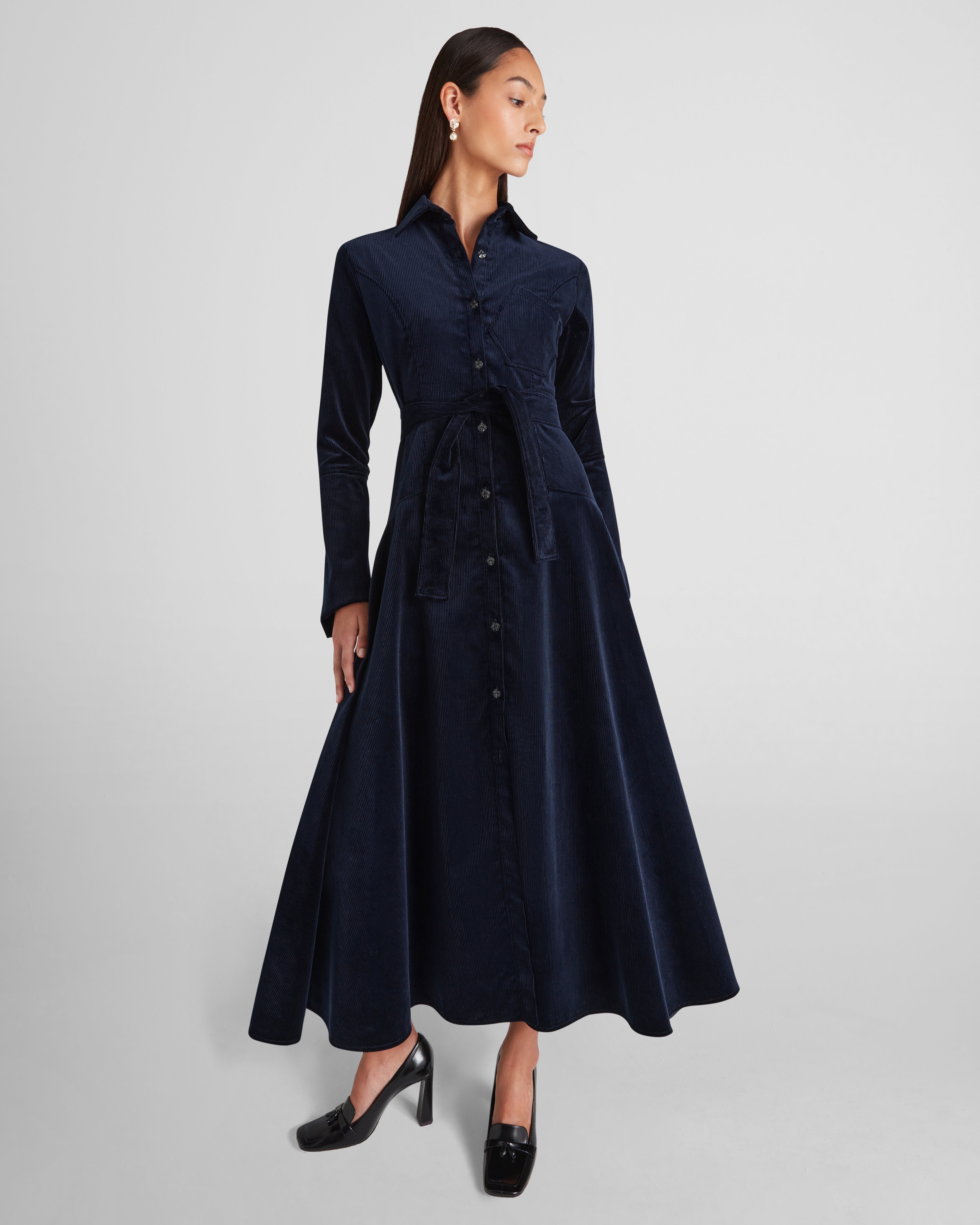 Weyant Dress in blue Cotton Corduroy