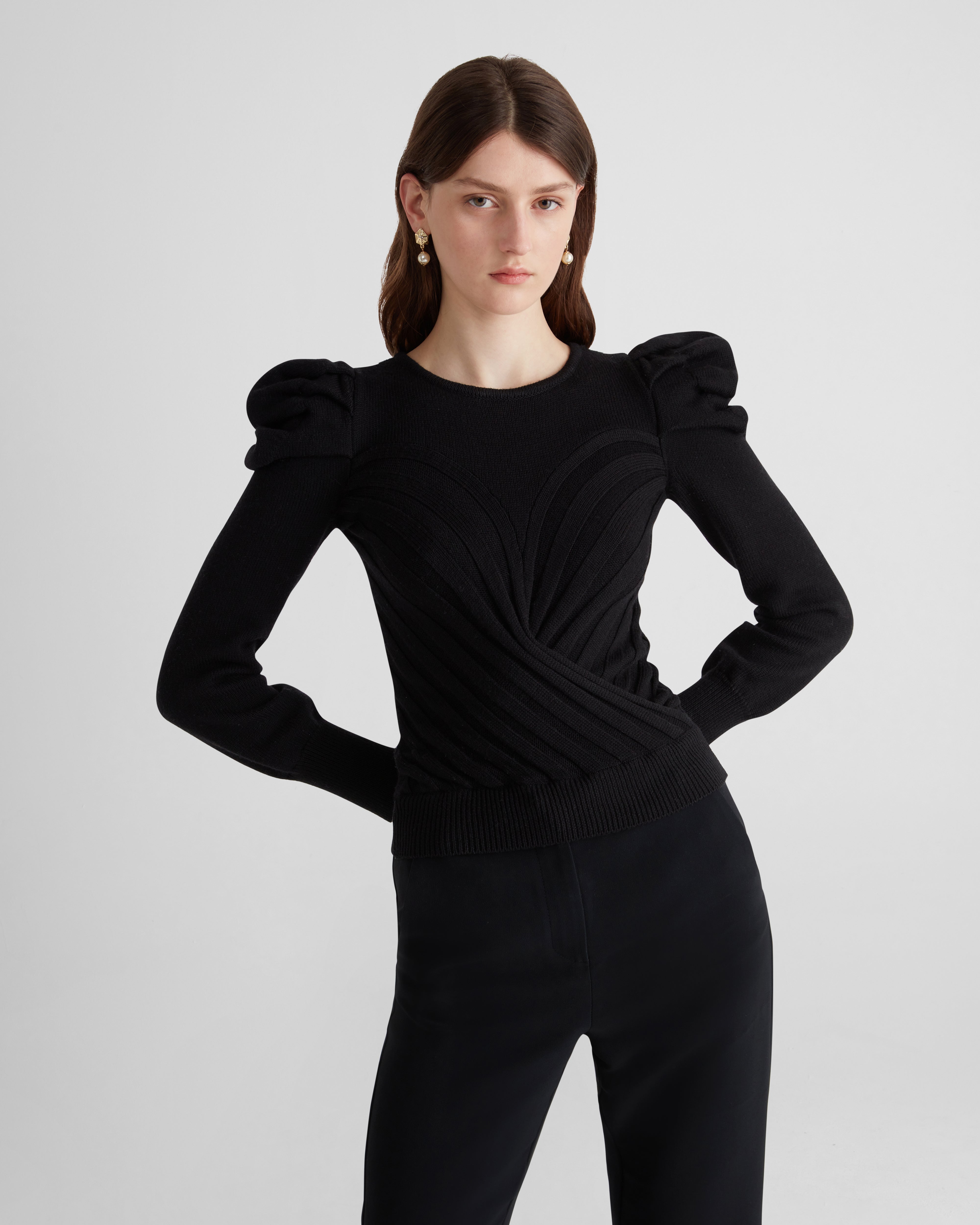 Yayoy jumper in Zegna merino wool with sculptural shoulders