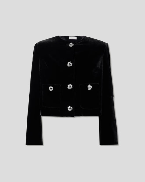 Kelly jacket in silk velvet with sculptural shoulders