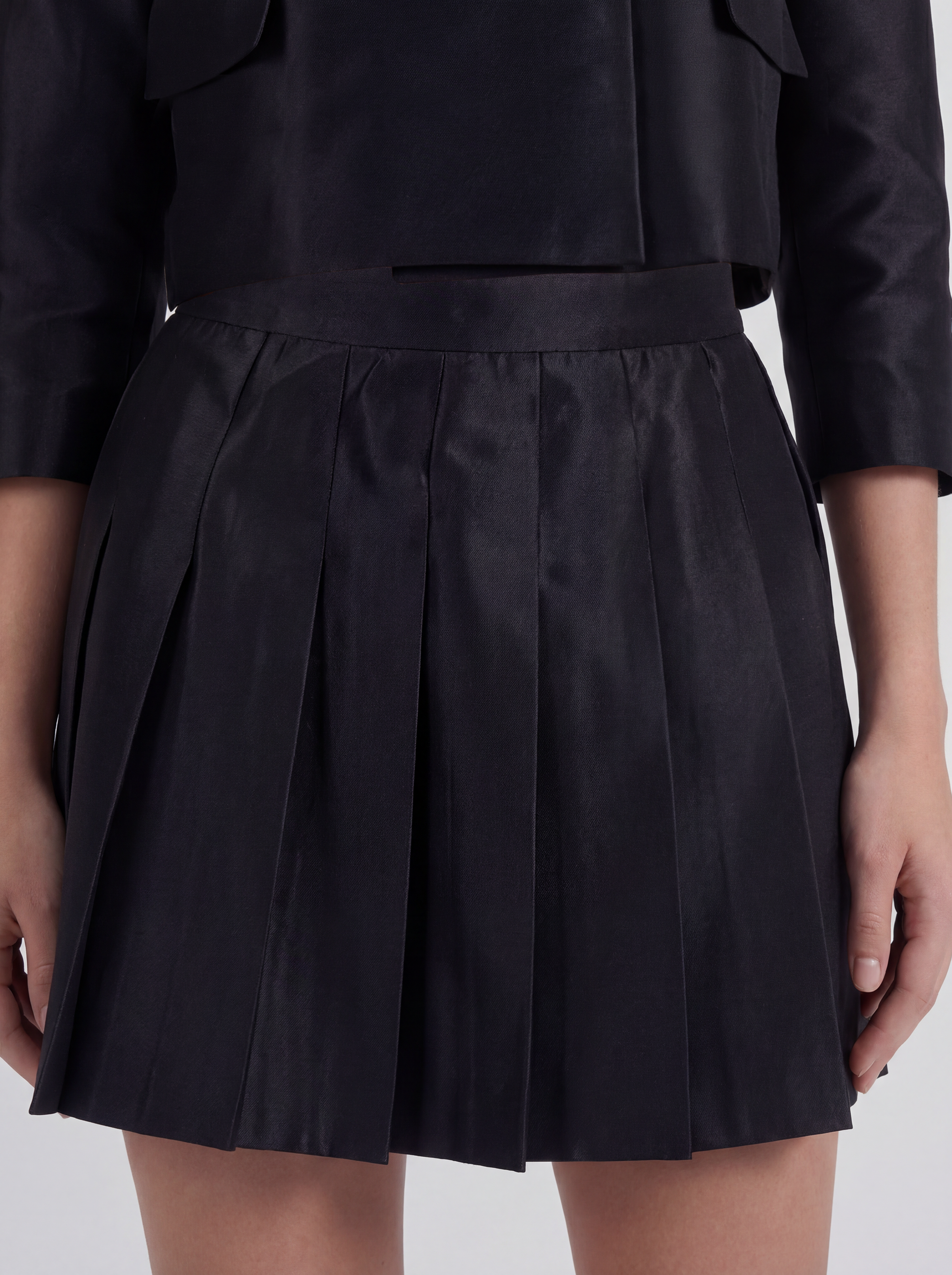 Hovel Skort Sculptural Pleated Silk Mikado Overlay